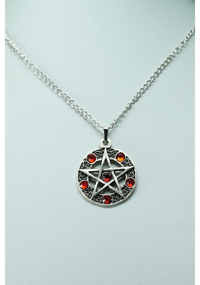 Orko Takı Taşlı Pentagram Zincirli Kolye Gümüş