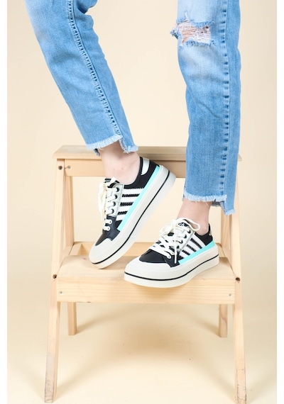 Guja Cilt Garnili Keten Sneakers Siyah-Siyah