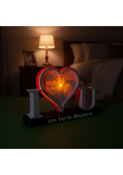 I Love U Temalı Işıklı Resim Ve Dekoratif Anı Objesi 17,5x10 Cm