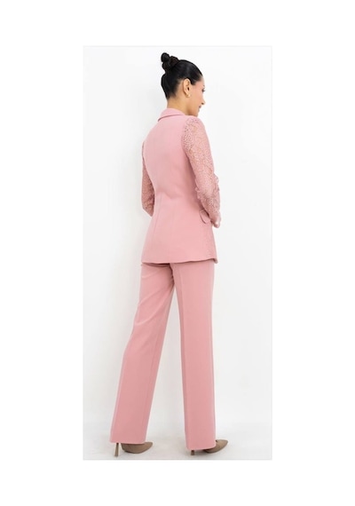 Dorne Moda Dantel Detaylı Blazer Takım Pembe Pembe
