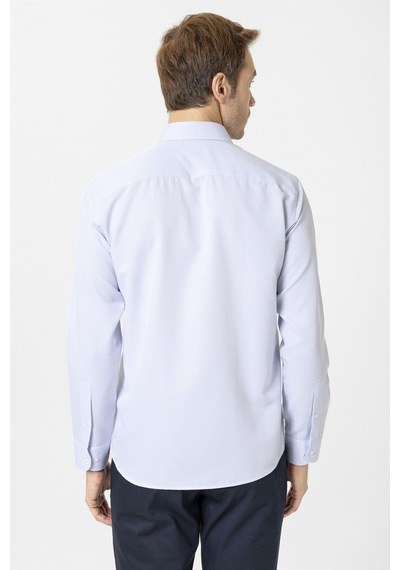 Süvari Buz Mavi Slim Fit Armürlü Klasik Yaka Gömlek-34378 Buz Mavi