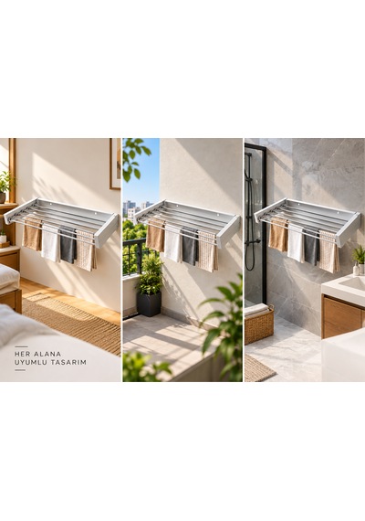 Lavinger Çamaşır Kurutma Askısı 80 Cm 6 Borulu Duvara Monte Kurutmalık Beyaz