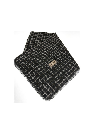 Eripek Desenli Flamalı Keten Eşarp- 06112 Siyah-Vizon