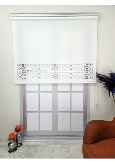 Stor Perde Desenli Lazer Kesim Kalın Kumaşlı Ml104 Beyaz