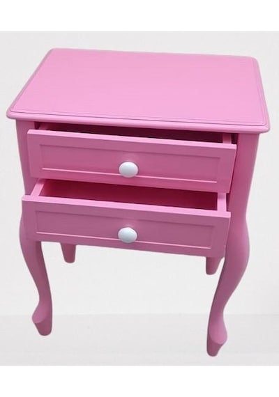 Komodin 90359model Klasik Kayın Aslan Ayak Parlak Pembe Lake Çift Çekmece El Yapım