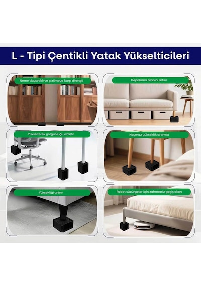 Tineke Robot Süpürge Mobilya Ayağı Ve Dolap Yükseltici Ayak Kaydırmaz 4lü Siyah Kare 4 cm