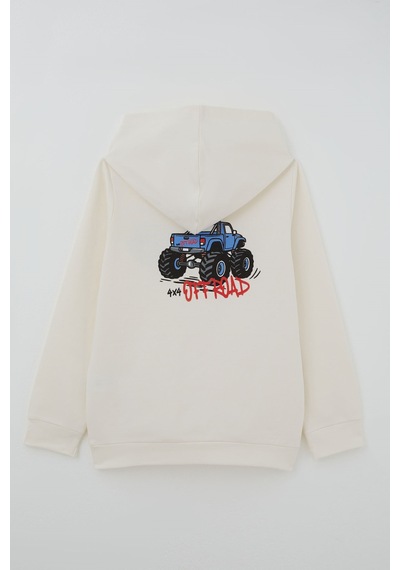 Breeze Erkek Çocuk Sweatshirt Macera Temalı Arazi Aracı Sırt Baskı Detaylı 4-8 Yaş , Krem