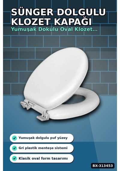 Sünger Dolgulu Standart Boy Klozet Kapağı - 1 Adet Yumuşak Puf Banyo Aksesuarı Bx-313453 12 Izgara