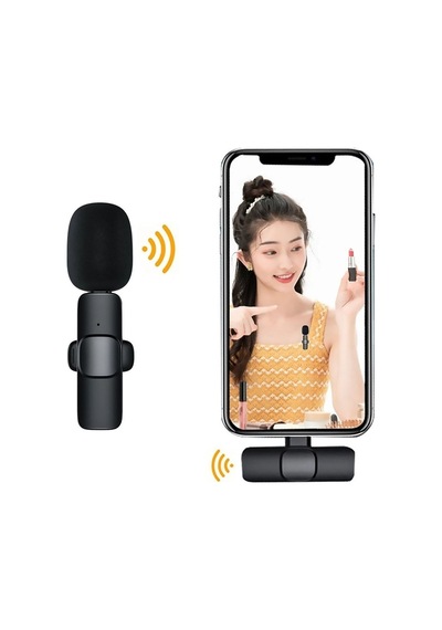 Apple Uyumlu iPhone Ios Kablosuz Yaka Mikrofonu Ses Arayüzü Mini Yaka Mikrofonu Çok Yönlü Mikrofon,klipsli Siyah