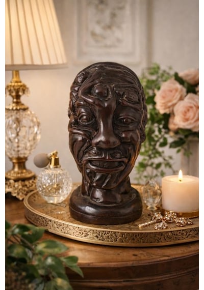 Dekoratif Otantik Büst Heykel Modern Salon Ofis Masa Üstü Biblo Vintage Ahşap Görünümlü Dekor 14,5 Cm Diğer