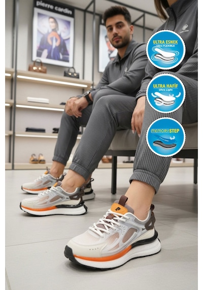 Pierre Cardin Beyaz Kahve Fileli Hafif Esnek Hafızalı Taban Unisex Spor Ayakkabı Pcı-10106 G Beyaz-kahve