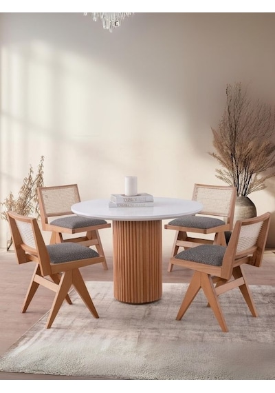 Miles İskandinav Natural Ahşap Bohem Masa Sandalye Takımı 100x100 Meşe - Beyaz Miles İskandinav Natural Ahşap Bohem Masa Sandalye Takımı 100x100 Meşe - Beyaz