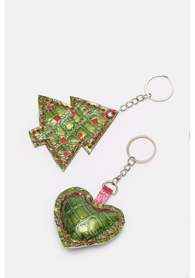 Hand Made Christmas Özel Hediyelik Çam Ağacı Yeşil &kırmızı Anahtarlık Gümüş