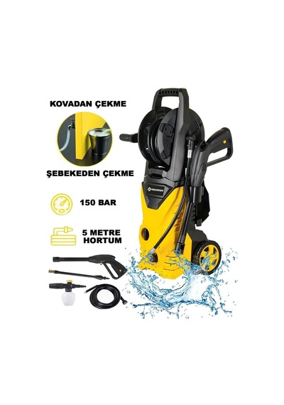 Prohummer Ph271 Elektrikli 150 Bar Musluk Ve Kovadan Su Çekme Yüksek Basınçlı Bahçe, Oto Yıkama, Araç Yıkama Makinesi Sarı