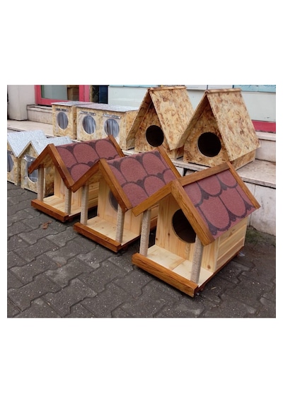 Reyo Narım Kedi Evi, Kedi Kulübesi, Kedi Barınağı, Özel Üretim 60x52x35 Cm Monteli Teslimat