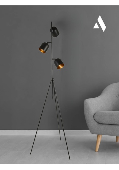 Horion Tripod Lambader 3 Başlıklı, Ayarlanabilir, Metal Gövde Siyah, Beyaz, Eskitme Gold Siyah