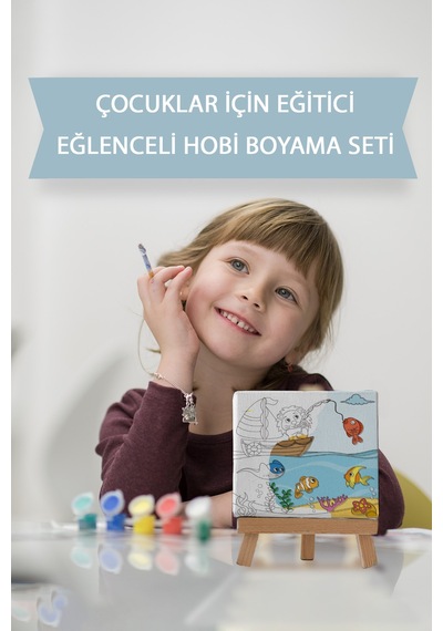 Sevimli Aslan Balık Tutuyor Çocuk Eğitici Tuval Boyama Hobi Seti