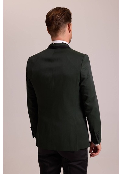 Ysf Erkek Yeşil Slim Fit Şal Yaka Yelekli Damatlık
