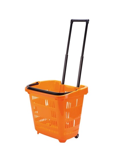 40 Lt Saplı Plastik Alışveriş Sepeti - Tekerlikli Market Sepeti Yeşil