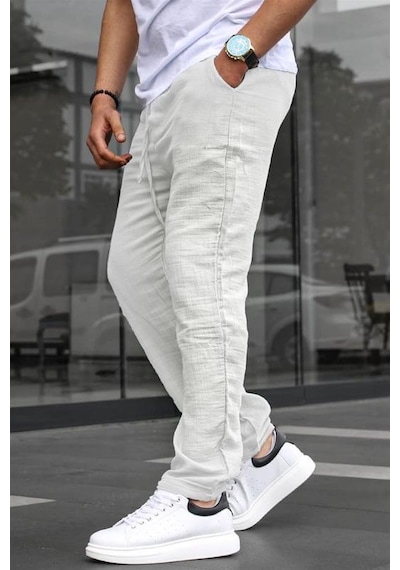 Madmext Ekru Müslin Kumaş Erkek Basic Pantolon 6507