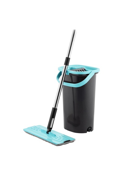 Compact Tablet Mop Temizlik Seti - Mikrofiber Paspas Ve Sıkma Hazneli Kova Siyah/mavi
