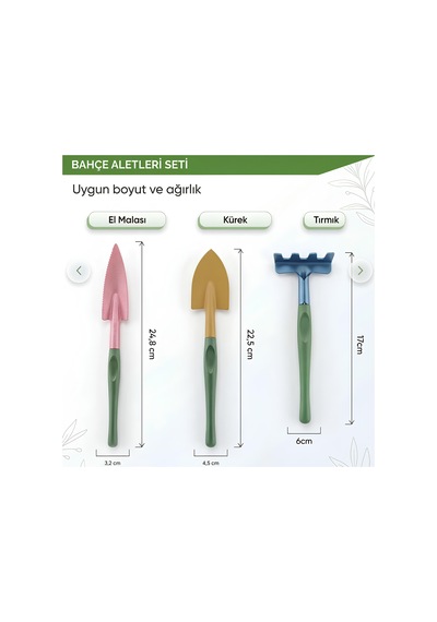 Hobi 3'lü Set Çapa Tırmık Metal Bahçe Tarla Çim Peyzaj Bitki Çiçek Ekme Toprak İşleme Küreği Küçük