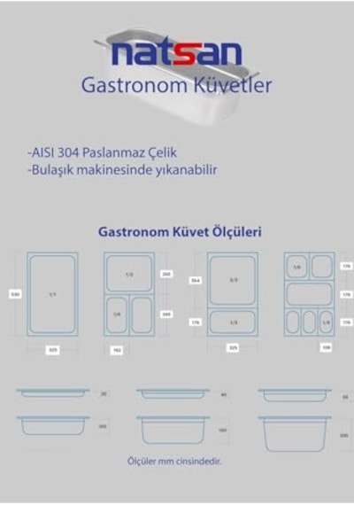 Paslanmaz Çelik Gastronom/gastronorm Küvet Gn 1/4-150 26,5 X 16,2 X 15 Cm