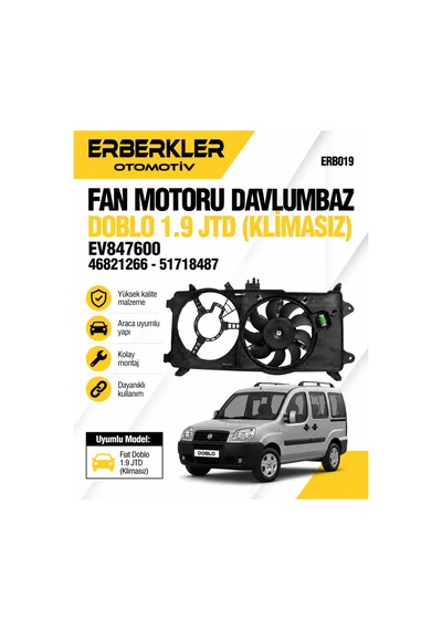 Fan Motoru Davlumbaz Ev847600 Doblo 1.9 Jtd Klimasız 46821266 51718487 / - Erb1133