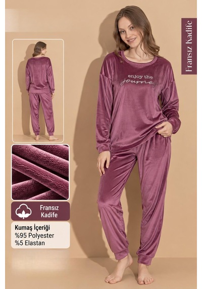 Boyraz Kadın Kışlık Fransız Kadife Bisiklet Yaka Uzun Kol Pijama Takımı 03409- 1 Adet Gül Kurusu Boyraz Kadın Kışlık Fransız Kadife Bisiklet Yaka Uzun Kol Pijama Takımı 03409- 1 Adet Gül Kurusu