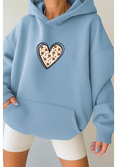 Benroma 3 İplik Penye Kalp Unisex Kapüşonlu Sweat Bebe Mavisi
