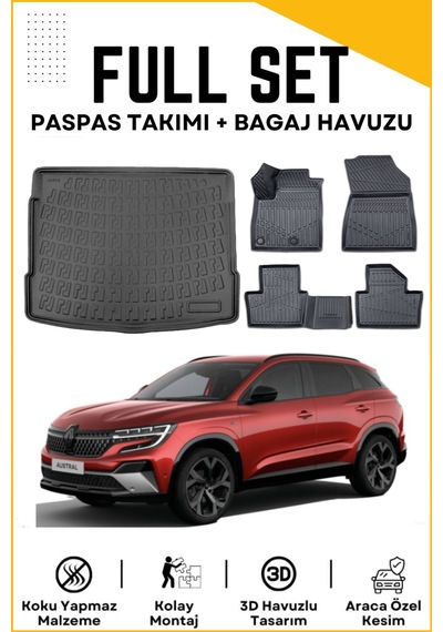 Renault Austral 2024-2025 Mild Hybrıd Model Birebir Uyumlu Bagaj Havuzu+paspas Seti