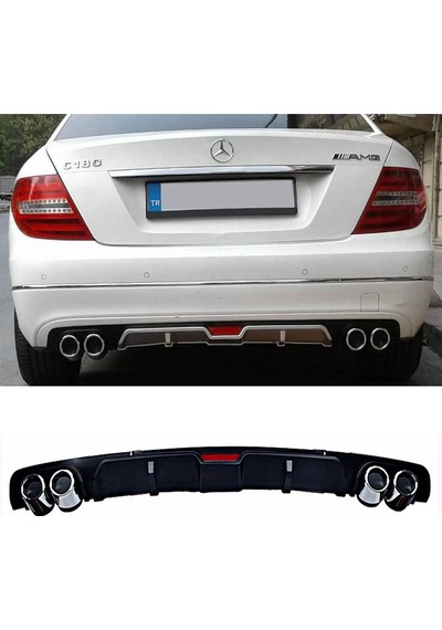 Mercedes C180 Siyah Uyumlu Difüzör 4 Krom Egzoz Görünümlü Difizör Arka Ek Body Kit