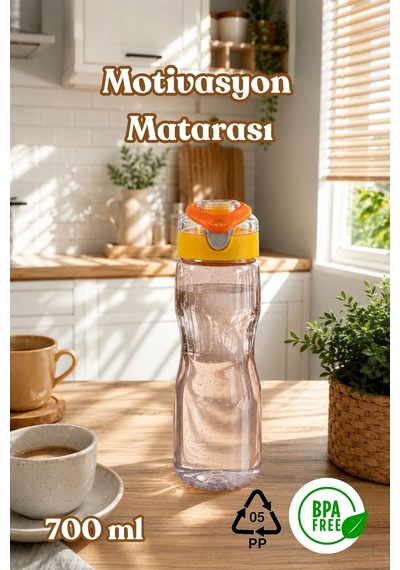 Porsima 911037-3 Bpa Free Motivasyon Sporcu Su Matarası Suluk 0,7lt Su Şişesi Turuncu