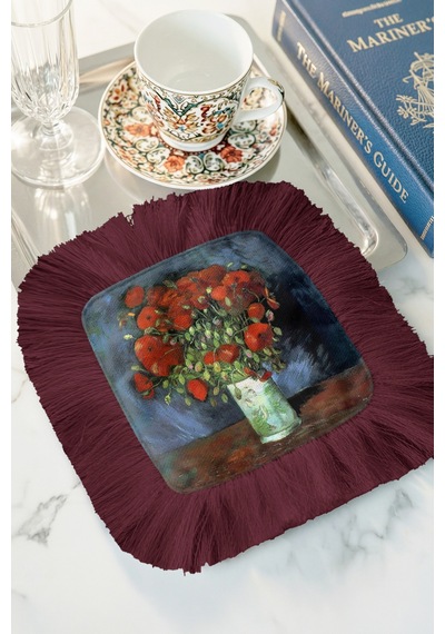 Sanatsal Çiçek Aranjmanlı Püsküllü Sunum Peçetesi-vintage Stil Bordo Rustik Bardak Altlığı Mendil Koyu Fırtına Siyah Sanatsal Çiçek Aranjmanlı Püsküllü Sunum Peçetesi-vintage Stil Bordo Rustik Bardak Altlığı Mendil Koyu Fırtına Siyah