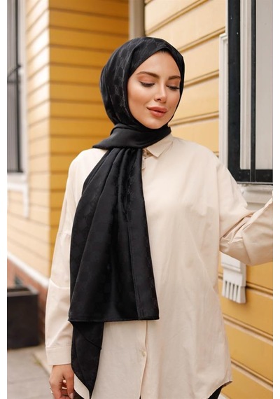 Dama Desen Şal Siyah Çok Renkli