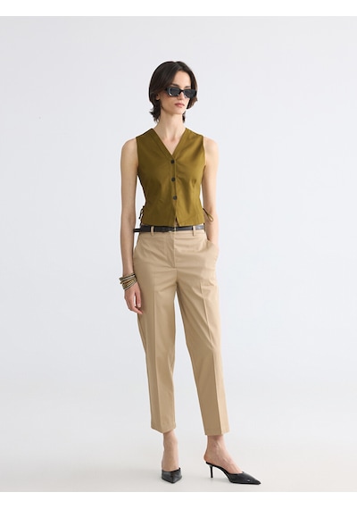 Lcwaıkıkı Classic Bej Beli Kemerli Gabardin Kadın Pantolon