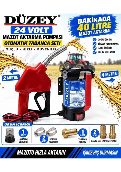 24 Volt Mazot Aktarma Pompası & Otomatik Akaryakıt Tabancası Seti