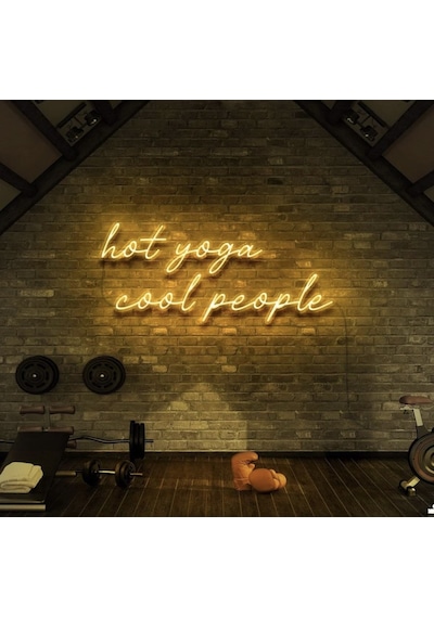 Hot Yoga Cool People Yazılı Neon Tabela Sarı