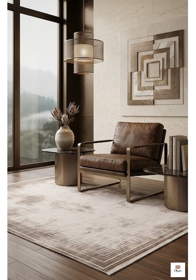 Artisanal Geometrics Bej Halı - Lüks Tasarım Salon Halısı, Özel Dokulu, Akrilik-bambu , Antialerjik Kahverengi