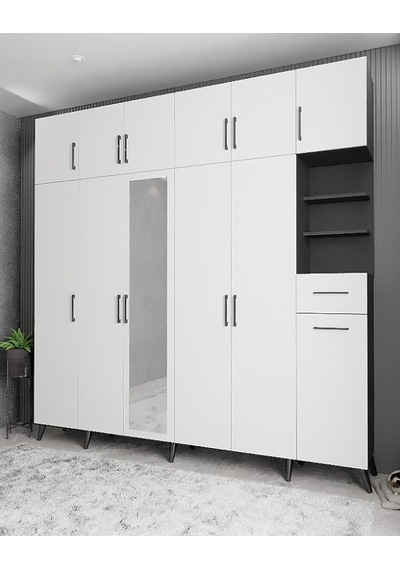 Açelya Portmanto Vestiyer Füme Beyaz  M9-208 cm