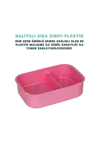 Bento 1750ml Lunchbox Tek Katlı 2 Bölmeli Pp Plastik Sefer Tası Yemek Kutusu Pembe Çok Renkli