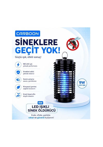 Carboon 9w Yuvarlak Elektrikli Sinek Öldürücü Cihaz Cız Lamba Mor Işık Elektrikli Sinek Kovucu