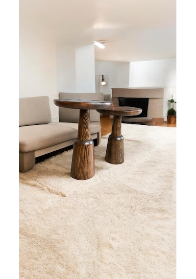 Wood Ahşap 2'li Set Ürgüp Mantar Yan Sehpa Modern / Ceviz Renk