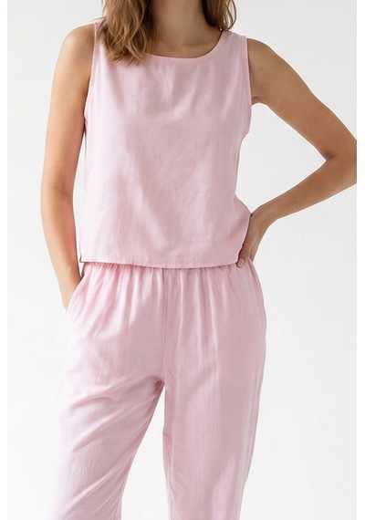 Mixray 2152 Kadın Bisiklet Yaka Bluz Beli Lastikli Pantolon Takım Pembe