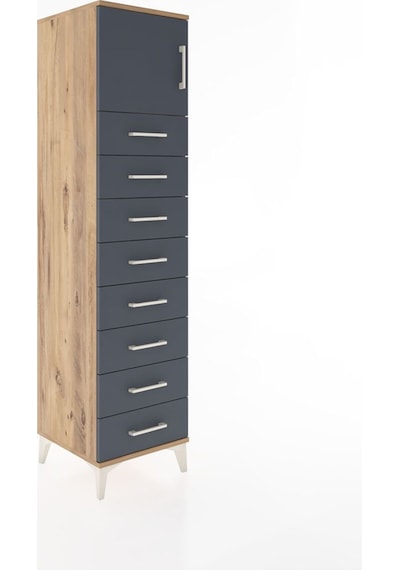 Hyperion Dolap Tek Raflı 8 Çekmeceli Tek Kapaklı 44x44x182 Ça... Çam
