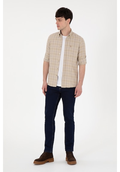 U.S. Polo Assn. Erkek Açık Haki Kareli Slim Fit Cepli Gömlek 50296624-VR183