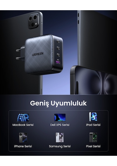 Ugreen 65w Şarj Cihazı Type-c 3xusb-c, 1xusb-a, Siyah, 70774