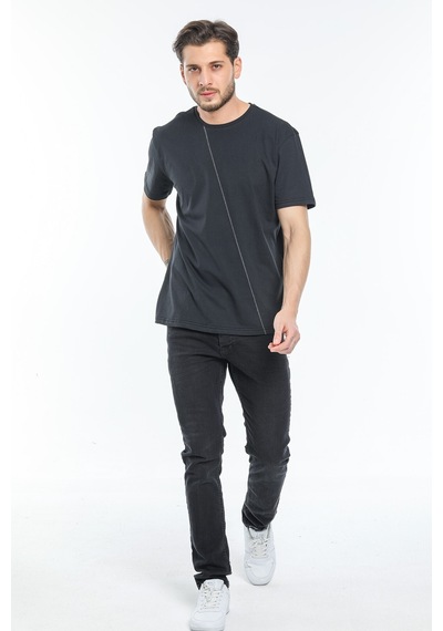 Erkek Bisiklet Yaka Slim Fit Ön Çöp Dikiş Garni Tişort Spr21y01 001