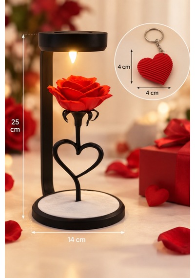 Kırmızı Gül Dekoratif Minimalist Led Lamba 25x14 Cm Kalp Tasarımlı Romantik Gece Lambası Kırmızı Gül - 921601830
