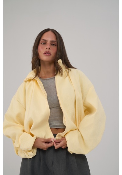 Mai Collection Positano Büzgü Detay Sarı Bomber Ceket